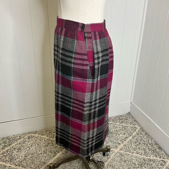Vintage C.E. Stanton Womens Small Pencil Skirt Black Gray Pink Plaid Pockets - Picture 6 of 10